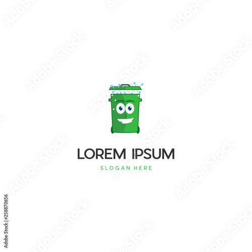 Modern trash can service logo. Vector illustration, Trash can cartoon mascot logo design vector with transparent background, Modern trash can service logo. Vector illustration