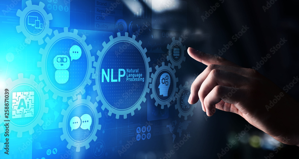 NLP natural language processing cognitive computing technology concept on virtual screen. - obrazy, fototapety, plakaty 