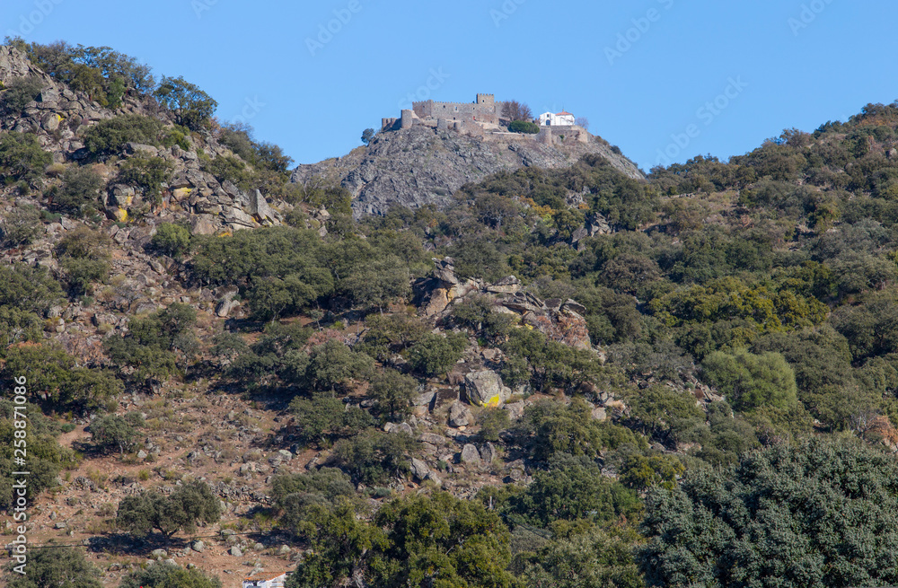 Montanchez Castle on the top of the Hill, Caceres, Spain Montanchez Castle on the top of the Hill, Caceres, Spain