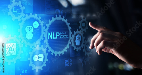 NLP natural language processing cognitive computing technology concept on virtual screen. photo