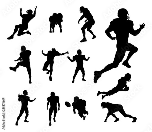 A set of detailed silhouette American Football players in lots of different poses © Christos Georghiou