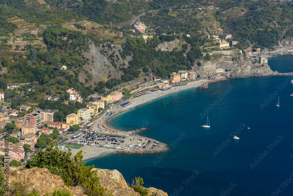 View of beach in Monterosso al mare. Cinque Terre. Italy
