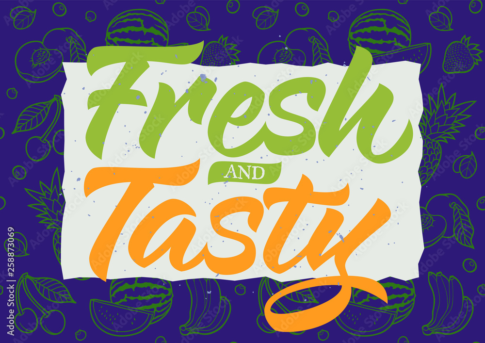 Naklejka premium fresh_and_tasty_calligraphy_pattern_blue
