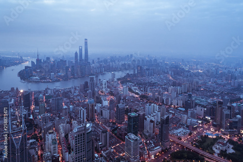 aerial view of East Nanjing Road, Shanghai, China. In dawn © Bob