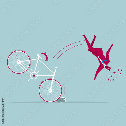 The bicycle has encountered obstacles. Isolated on blue background.	