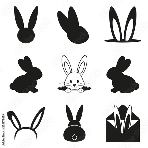 Black and white easter bunny silhouette set
