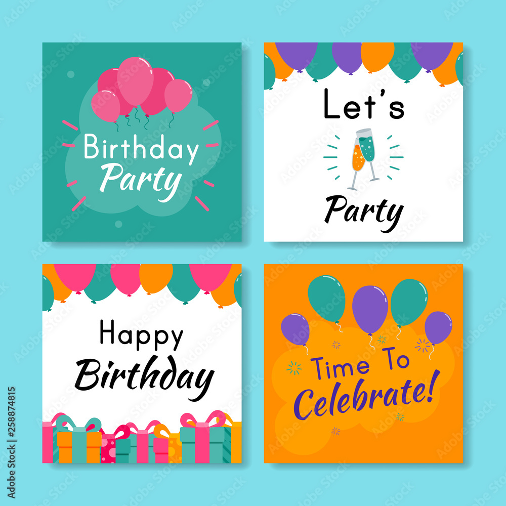 Set of square birthday greeting cards. Vol.19 Set of square birthday greeting cards. Vol.19
