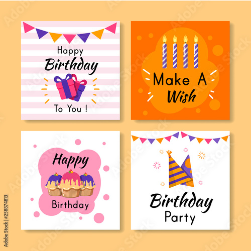 Set of square birthday greeting cards. Vol.20