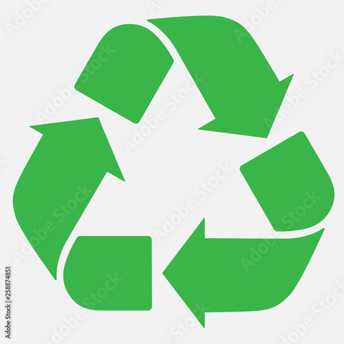 Green recycle sign. Ecological safe waste disposal. Vector illustration.