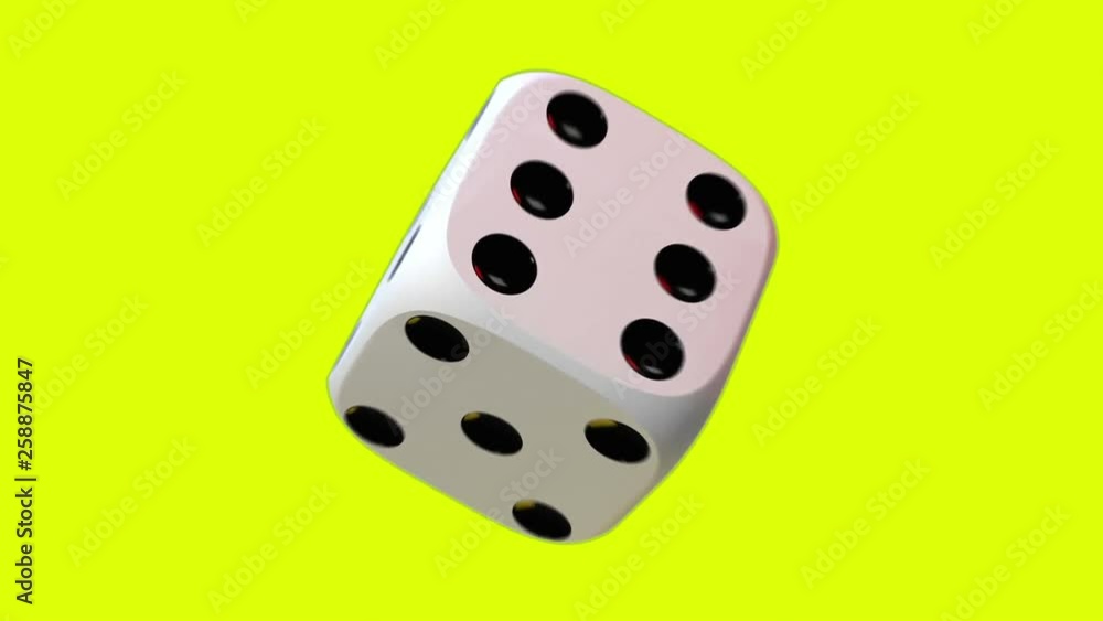 Zoom on white playing dice, rotating on yellow background. Zoom on white playing dice, rotating on yellow background.