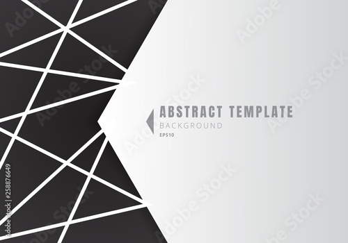 Template abstract white geometric shape polygons with lines composition on black background