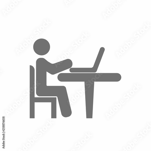 One person sitting on the chair in front of computer or laptop. White background. Vector illustration