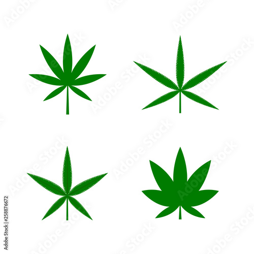 Green cannabis leaf on the white bakground. Herbal cannabis. Hemp leaf symbol. Vector illustration