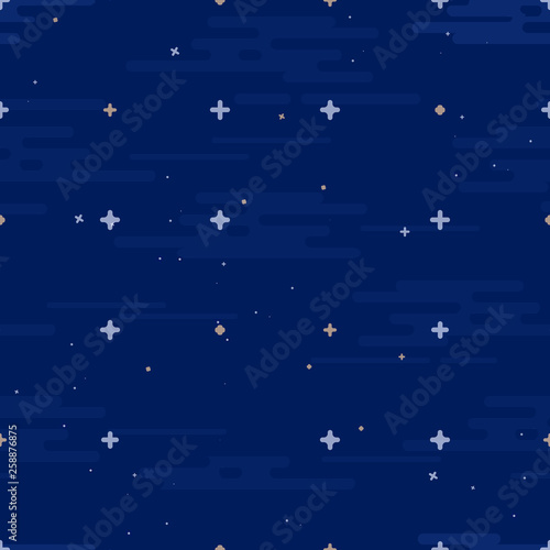 Space print. Seamless vector pattern. Different colored planets of the Solar system and stars.