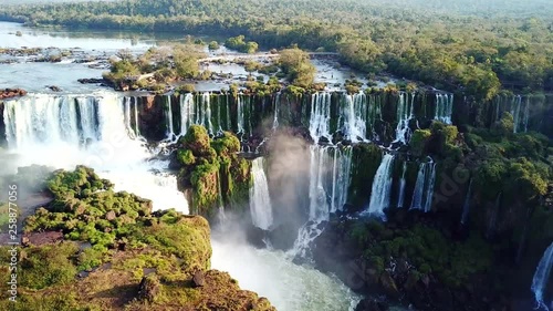 Aerial shot of the Iguazu Falls in Brazil and Argentina, beautiful Drone View FLY CLOSEUP photo