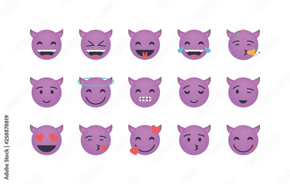 Set of devil emoticon vector