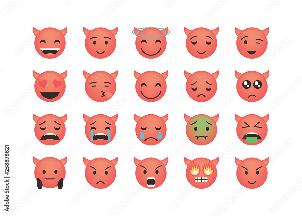 Set of red devil emoticon vector Set of red devil emoticon vector