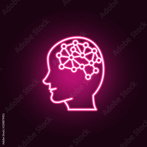 Smart brain artificial intelligence neon icon. Elements of Artifical intelligence set. Simple icon for websites, web design, mobile app, info graphics