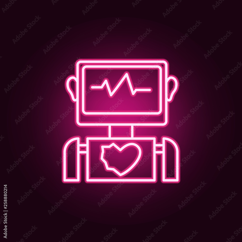 Medical robot artificial intelligence neon icon. Elements of Artifical intelligence set. Simple icon for websites, web design, mobile app, info graphics Medical robot artificial intelligence neon icon. Elements of Artifical intelligence set. Simple icon for websites, web design, mobile app, info graphics
