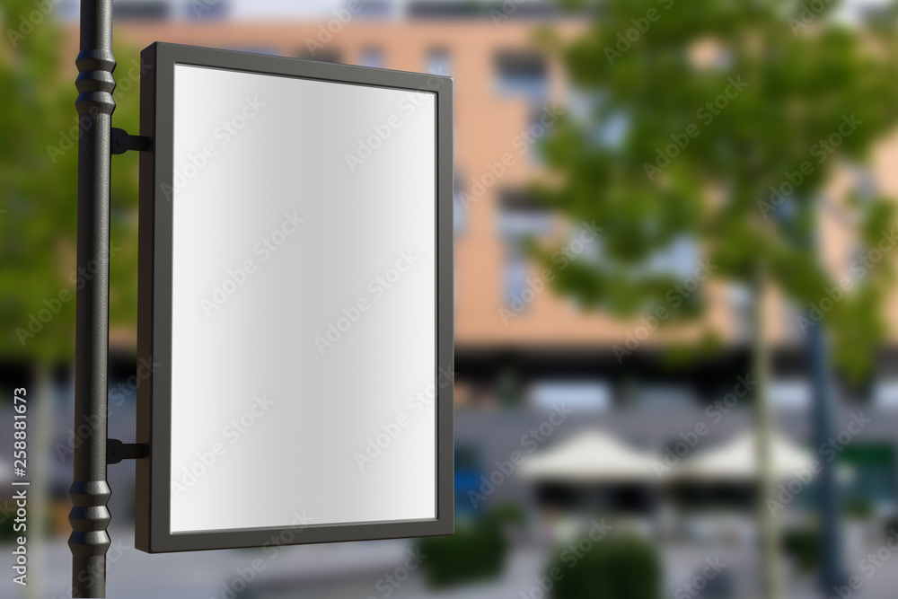 3D rendering of blank billboard (empty advertisement) with city background. Empty mockup template 3D rendering of blank billboard (empty advertisement) with city background. Empty mockup template
