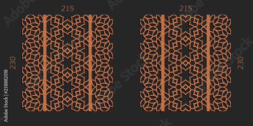 Laser cutting set. Woodcut vector trellis panels. Plywood lasercut floral design. Striped seamless patterns for printing, engraving, paper cut. Stencil lattice ornaments.