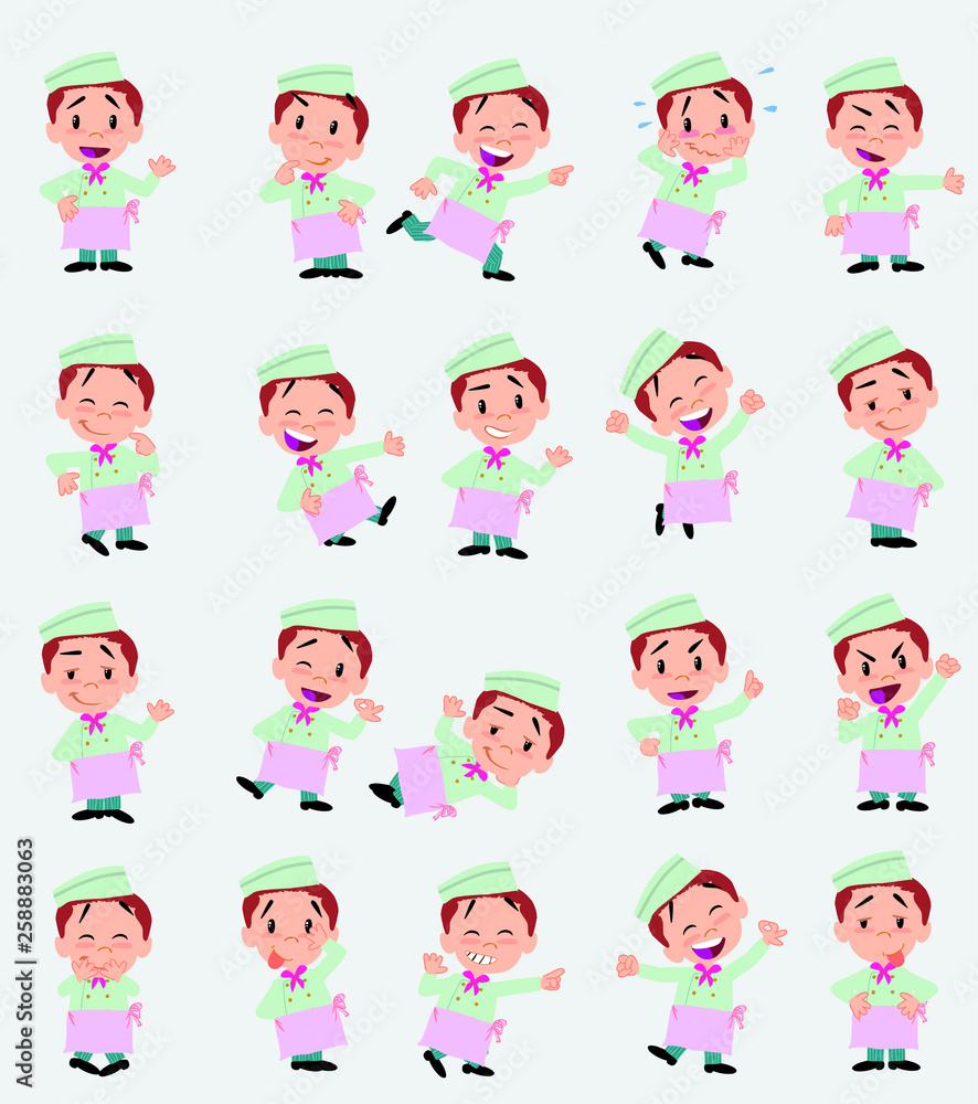 Cartoon character chef. Set with different postures, attitudes and poses, always in positive attitude, doing different activities in vector vector illustrations. Cartoon character chef. Set with different postures, attitudes and poses, always in positive attitude, doing different activities in vector vector illustrations.