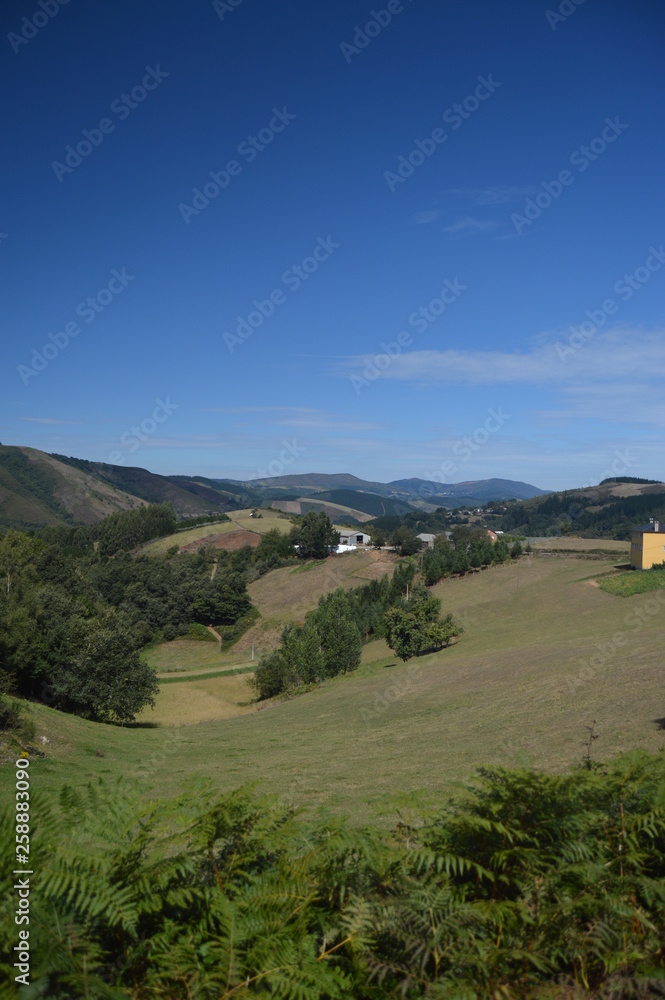 Magnificent Views Of The Mountains Of Galicia Delimiting With Asturias In Rebedul. Nature, Architecture, History, Street Photography. August 24, 2014. Rebedul, Lugo, Galicia, Spain.