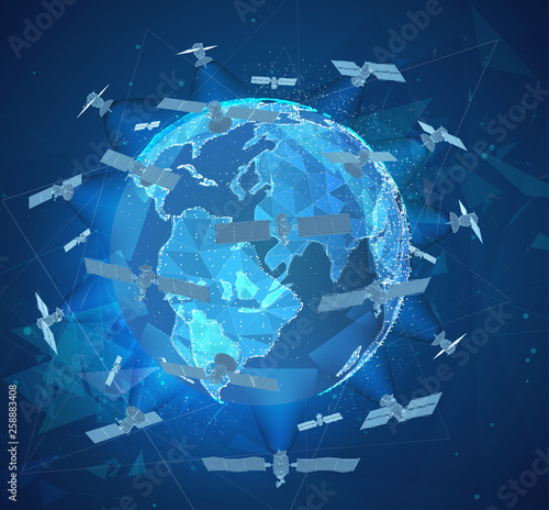 vector globe, planet earth, from dots. communications satellite of near-earth orbit. concept bigdata.