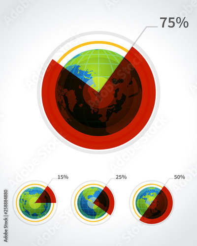 Pie round chart and globe vector illustration set fo rbusiness infographics design photo