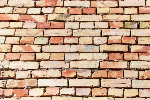 A wall of bricks in a house under construction as an abstract background