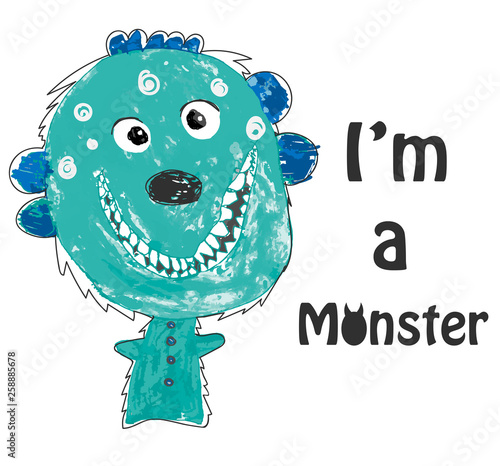 Little monster. Childrens drawing. Vector handdrawn illustration