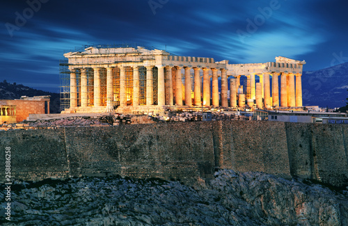 Acropolis hill - Parthenon temple in Athens at night, Greece