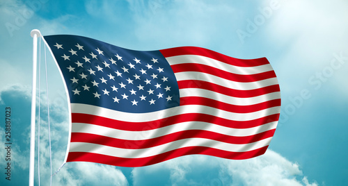 USA National waving  flag at blue sky cloud
