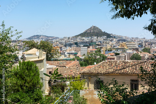 view of Athens from the hill, the roofs of the buildings, hill of Lykavitos