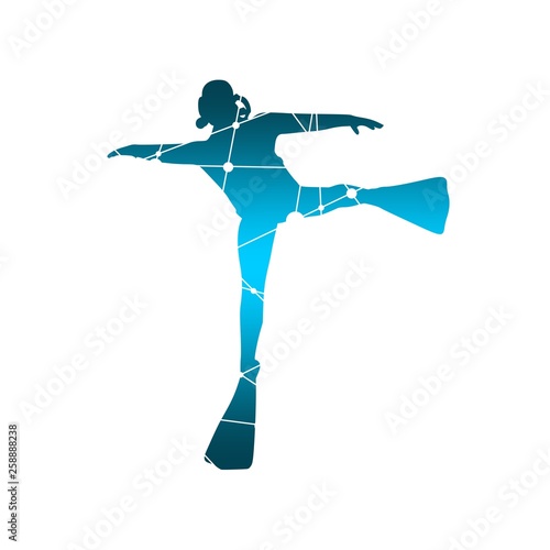 Silhouette of diver. Icon diver. The concept of sport diving. Textured by connected lines with dots.