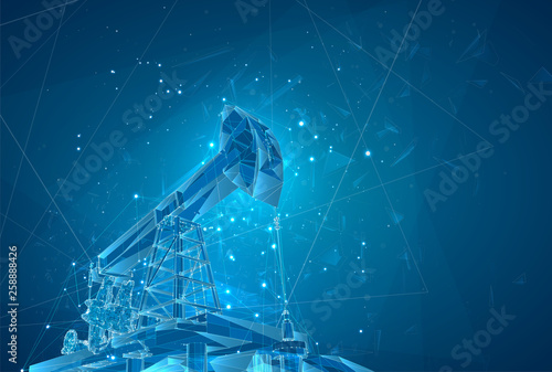 oil derrick. vector 3d object. mining of minerals. abstract explosion of particles.