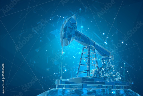 oil derrick. vector 3d object. mining of minerals. abstract explosion of particles.