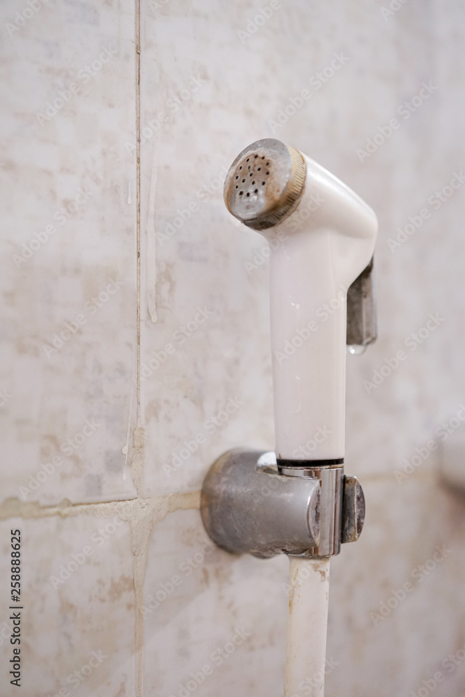 White shower spray jet gun in bathroom equipment White shower spray jet gun in bathroom equipment