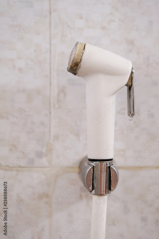 White shower spray jet gun in bathroom equipment White shower spray jet gun in bathroom equipment