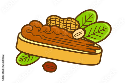 Peanut butter on bread vector icon. Cartoon illustration of peanut icon for web design. Nuts emblems and labels isoleted on white backgraund