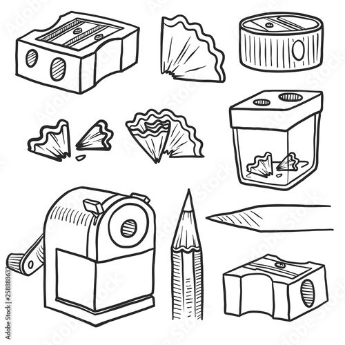 Hand Drawn Sharpener icon set. Doodle set of sharpener vector icons for web design isolated on white background
