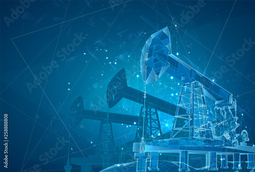 oil derrick. vector 3d object. mining of minerals. abstract explosion of particles.