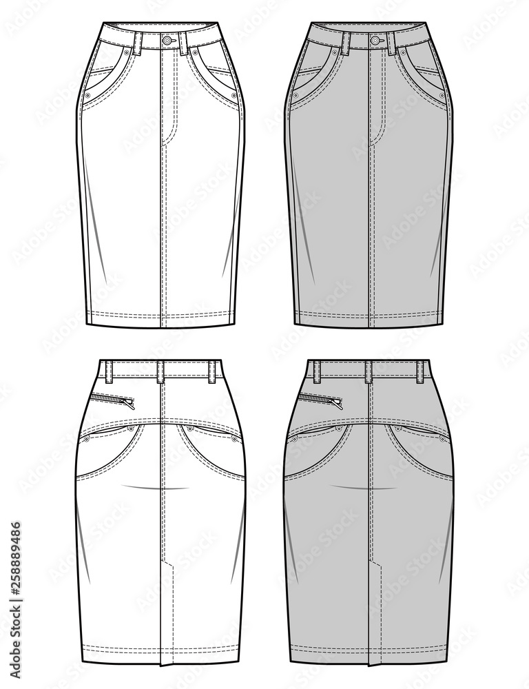 SKIRT fashion flat sketch template Stock Vector | Adobe Stock