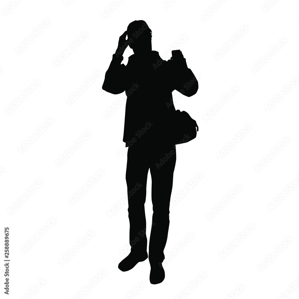 Silhouettes of a teenager taking pictures of himself on a smartphone sending a message, black color, isolated on a white background Silhouettes of a teenager taking pictures of himself on a smartphone sending a message, black color, isolated on a white background