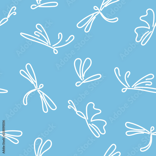 Butterflies . Monochromatic graphical outline. Seamless pattern. Vector