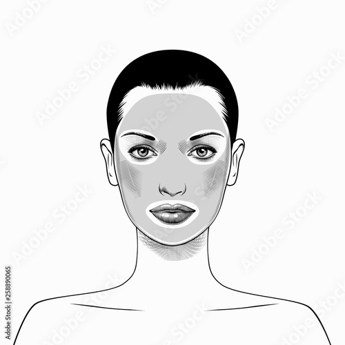 Spa Woman applying Facial clay Mask. Beautiful woman portrait. Beauty Treatments. Vector Illustration.