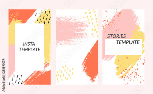 Editable stories template for social media. Memphis style