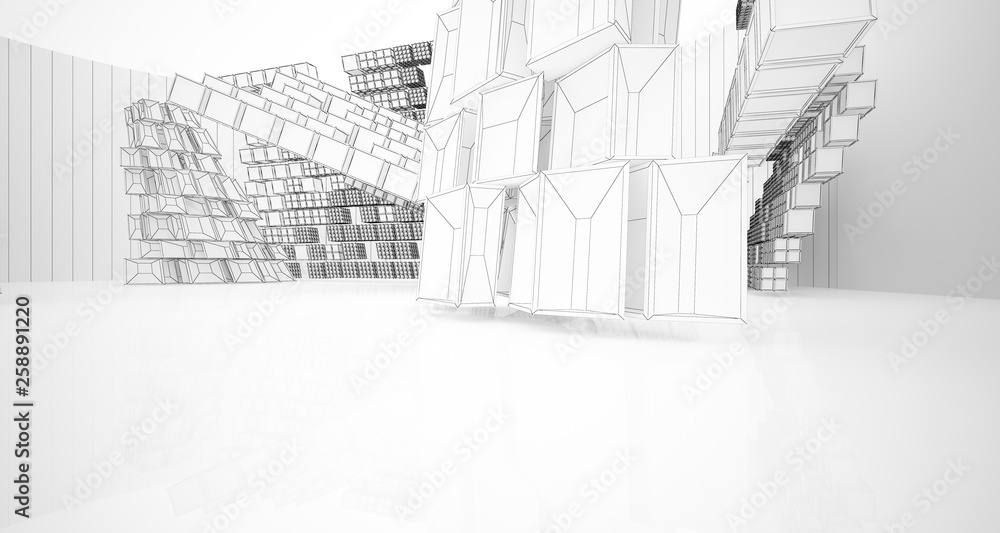 Abstract drawing white interior  with window. 3D illustration and rendering.