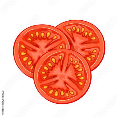 Vector tomato slices isolated on white background.