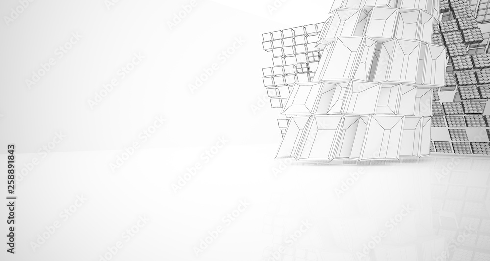 Fototapeta premium Abstract drawing white interior with window. 3D illustration and rendering.